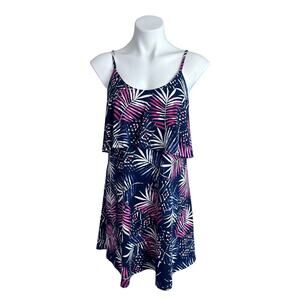 Express Slip Dress Sz M Flounce Red White And Blue Palm Floral Picnic Patrotic